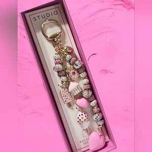 NEW STUDIO Pink and Gold Bag Charm Keychain NWT